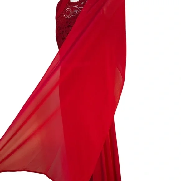 David's Bridal | Red Lace & Chiffon Cap Sleeve Dress | Bridesmaid - Picture 7 of 8